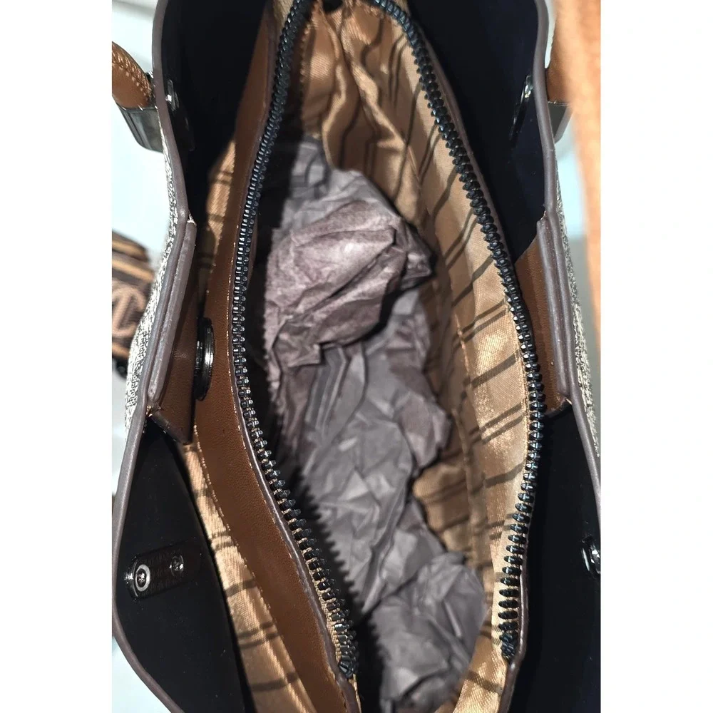 Yin.Sim Handbag Tote Bag Monogram Checkered Brown‎ Tan Shoulder Strap